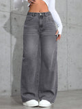 European And American-style Vintage Gray Washed Wide-leg Womens Jeans